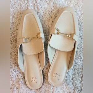 a new day Cream Slip-On Mules with Gold Buckle